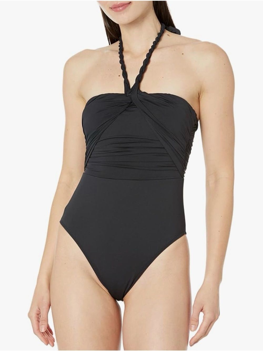 Lauren Ralph Lauren Solid Twist Bandeau One-Piece Swimsuit , Black, NWT